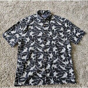 Vintage Newport Blue Mens Large Shirt Button Up Fishing Top Adult Size L Black